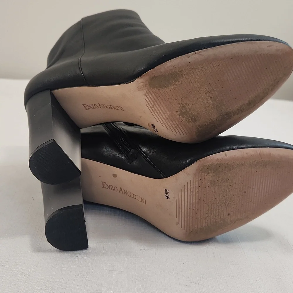 Enzo Angiolini Hadie Black Booties With Frosted Lucite Heels. Size 9